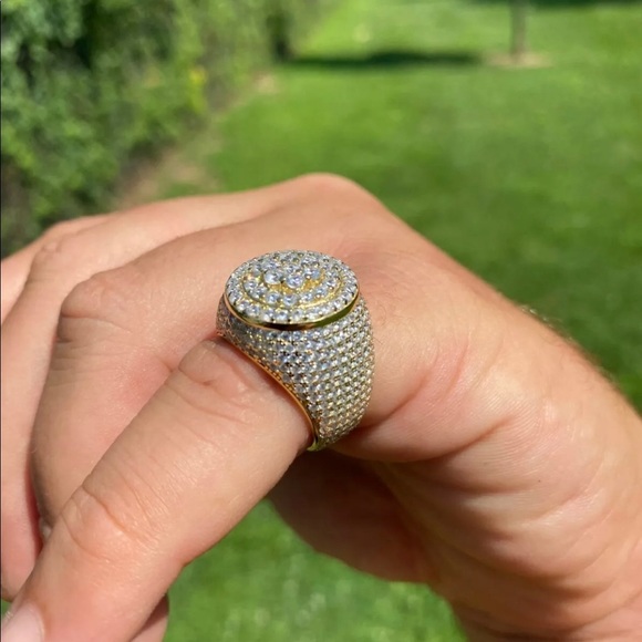 14k Gold Over Solid 925 Sterling Silver Men's Ring - Picture 7 of 9